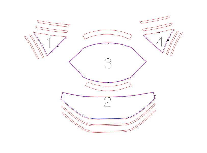 Flat pattern output — DXF panels with seams and notches